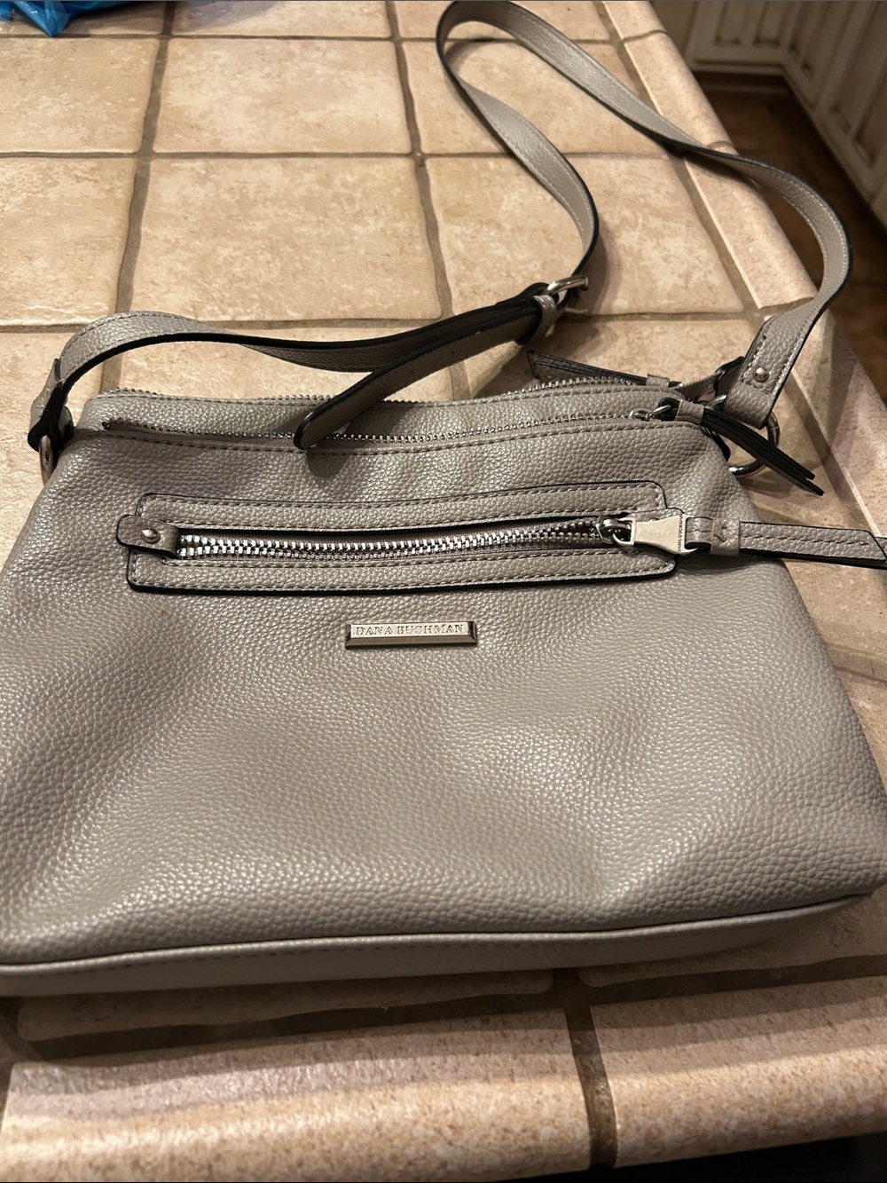 Dana Buchman Light Gray Pebbled Leather Crossbody